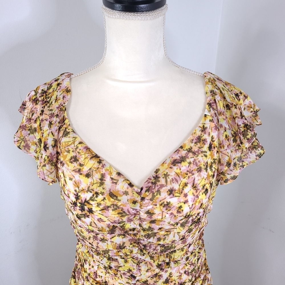 ASTR The Label Dress Floral Ruched Chiffon Mini Dress Woman's Medium - Picture 5 of 11